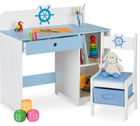 Mesa y silla para niños Relaxdays, diseño náutico, color blanco y azul claro