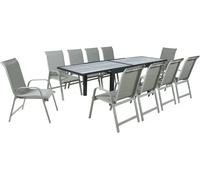 Mesa y sillas de jardín "lagos" de aluminio extensible - 140/280 x 90 x 76 cm - asientos 10 - gris claro