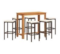 Mesa Y Taburetes De Jardín 7 Pzas Madera Acacia Ratán Pe Marrón Vidaxl