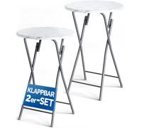Mesas altas set 2 óptica mármol blanco Ø60cm 110cm plegables