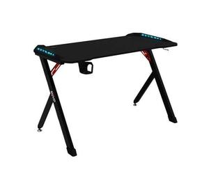 Mesas marca Muvip modelo Muvip PRO1200 Mesa Gaming Fibra de Carbono con Luz RGB - Solida - Gran Superficie - Portavasos - Gancho para Auriculares - Medidas 120x60x75cm - Color Negro