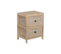 Mesilla cajonera de 2 cajones Rectangular de Madera con 2 cajones de Mimbre Acabado Natural 40x30x52 cm