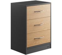 CASARIA® Mesita de Noche 3 Cajones Mesilla Auxiliar Agujero para Cable Almacenamiento 54x39x28cm Gris Madera