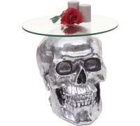 Mesita auxiliar con diseño de calavera, modelo HWC-A19, de poliresina y cristal, para sala de estar, color plateado, dimensiones 52x55x55 cm