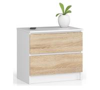 Mesita de noche akord k60 blanco 60 cm 2 cajones frente en color roble sonoma 60x40x55 cm