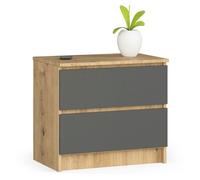 Mesita de noche akord k60 roble artisan 60 cm 2 cajones color grafito gris mate 60x40x55 cm