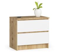 Mesita de noche akord k60 roble artisan 60 cm 2 cajones frente en color blanco 60x40x55 cm