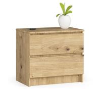 Mesita de noche akord k60 roble artisan 60 cm 2 cajones frente en color roble artisan 60x40x55 cm