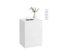 VASAGLE Mesita de noche KAILYN – 3 cajones, estación de carga, 2 tomas AC, 2 USB, Blanco Nube