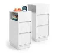 Relaxdays Mesita de Noche, Set de 2, 2 cajones, 1 Hueco Abierto, Blanco