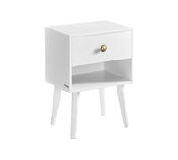 VASAGLE LET855W01 - Juego de 2 mesitas de Noche con cajón y Estante Abierto, Patas de Madera, Mesa de Centro para salón, Dormitorio, sofá, Color Blanco Nieve
