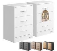 CASARIA® Juego 2 Mesitas de Noche 3 Cajones Mesilla Auxiliar Agujero Cable Almacenamiento 54x39x28 cm Blanco