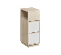Mesita de Noche Estrecha con 2 Cajones y Compartimento Abierto Beige Natural y Blanco Nube
