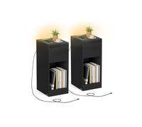 Mesita de noche estrecha con luz LED y puertos USB Juego de 2