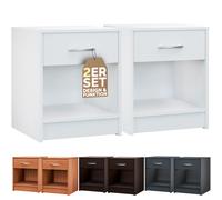 CASARIA® Set 2 Mesitas de Noche con Cajón 50x40x35cm para Cama Mueble Dormitorio Mesilla de Noche Mesa Auxiliar Compartimento Abierto Asa Cromada