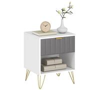 Mesita de noche HOMCOM, mesa auxiliar moderna con compartimento abierto, cajón y tirador, patas de acero, para dormitorio o sala de costura