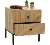 Mesita de noche HWC-L95, cómoda, mesa auxiliar, mesita de noche, armario, cajón, madera de mango, 51x45x40 cm, certificada MVG, color natural