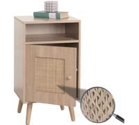 Mesita de noche HWC-M39, mueble auxiliar, mesa auxiliar, con compartimentos de almacenamiento, de ratán Kubu, madera y melamina, con aspecto de roble, dimensiones: 71 x 40 x 41 cm