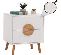 Mesita de noche HWC-N89, cómoda, mesa auxiliar, mesita de noche, con cajón de melamina con diseño de espiga, 55x48x40 cm, color blanco
