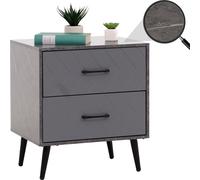 Mesita de noche HWC-N89, mesa auxiliar, mesita de noche con cajón de melamina con diseño de espiga, 55x48x40 cm Aspecto de mármol, color gris