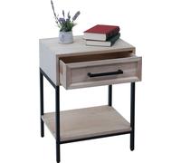 Mesita de noche HWC-N91, cómoda, mesa auxiliar, mesita de noche, armario, cajón, estilo vintage, madera de paulownia, 59x43x36 cm, color natural