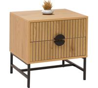 Mesita de noche HWC-O39, mesa auxiliar, mueble de noche, armario, cajón, melamina, MDF, metal, 50x48x39 cm, color natural