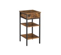 VASAGLE Mesita de Noche, Mesa Auxiliar Alta con un Cajón y 2 Estantes, un Estante Ajustable, Ahorro de Espacio, Pies Ajustables, Estilo Industrial, Marrón Rústico y Negro Tinto LET502B01