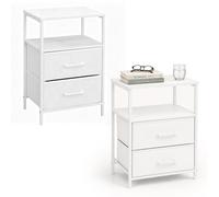 Relaxdays mesita de Noche Blanca, Pack de 2, Mesa Auxiliar | 2 cajones y estantes, (Al x An x Prof.) 61 x 38 x 28 cm