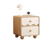 Mesita de noche Mesita de noche madera maciza color crema con 2 cajones | Gabinete de almacenamiento de color natural for dormitorio pequeño(XXL)