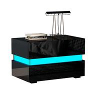 Mesita de noche moderna con luz LED Nyana Home | Diseño sofisticado | Gran durabilidad | Funcional y versátil | Optimización de espacio | Medidas: 60x45x39 cm