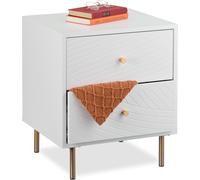 Mesita de noche Relaxdays con 2 cajones, ideal para el dormitorio, también sirve como mesita auxiliar, color blanco/dorado, dimensiones 52x45x40 cm