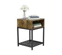 Mesita de Noche Relaxdays, con Compartimento y Estante, 58 x 40 x 40 cm, Industrial, Efecto Madera, Metal, Oscuro/Negro