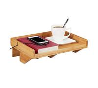 Mesita de noche Relaxdays, mini mesita de noche con clip, hecha de bambú, ahorra espacio, ranuras para cables, estante WD 32,5x27x9 cm, natural