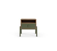 Mesita de noche thyra con 1 cajón y 1 hueco color roble y verde - conforama