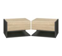 Mesitas de noche HOMCOM, juego de 2 mesitas colgantes, mesitas de noche con cajón extraíble, aspecto de roble negro, madera bicolor