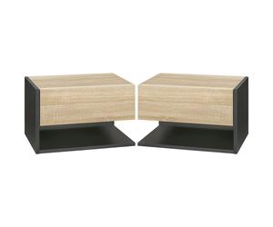 Mesitas de noche HOMCOM, juego de 2 mesitas colgantes, mesitas de noche con cajón extraíble, aspecto de roble negro, madera bicolor