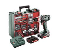 METABO 602320870 - Taladro atornillador a bateria 18V / 2x 2,0 Ah Li-Ion BS 18 L Quick Mobile Workshop - portabrocas 13 mm con maletín Negro