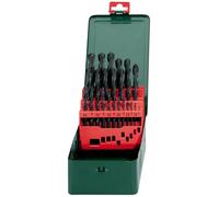 Metabo Estuche metálico de brocas HSS‑R 627152000, 25 piezas, 1,0–13,0 mm, 118° Negro