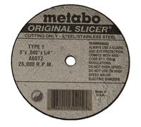 Metabo 655358000 - Paquete de 5 ruedas originales Slicer® de 3 pulgadas, tipo 1, 3 x 1/16 x 1/4 pulgadas, A60TZ, óxido de aluminio, muy rápido y flexible, acero, acero inoxidable
