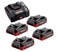 Metabo basic set 4x LiHDX batería 18 V 4,0 Ah ( 4x 624974000 ) + cargador ASC 290 ( 627370000 )