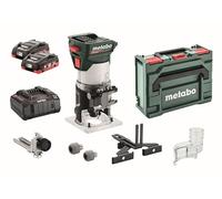 metabo Fresadora de bordes con batería FMV 18 LTX BL 8-18V, motor sin escobillas, 2 baterías LiHD de 4 Ah, cargador ASC 55, metaBOX 145 L - para madera y materiales similares a la madera, ajuste