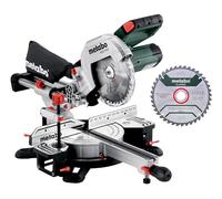 Metabo KGS 216 M - 613216900 - Kit de sierra radial e inglete con hoja de sierra ingletadora Precision Cut Line 216 mm 2. Hoja de sierra de carburo de tungsteno y función de tracción - Cable de 2 m de