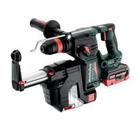 Kit de taladro percutor combinado inalámbrico Metabo KH 18 LTX BL 24 Q, que incluye: 2 baterías LiHD de 5,5 Ah, cargador rápido, sistema de aspiración de polvo, accesorios y caja de transporte metaBOX