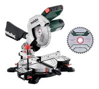 metabo KS 216 M, Sierra Tronzadora e Ingletadora con 2 Hojas de Sierra | PCL corte de sombra LED, mesa ampliable, -2 a 47 grados, base de aluminio, sierra circular compacta de 216 mm