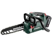 Metabo MS 18 LTX BL 25 601595900: Set de motosierra eléctrica a batería de 18 voltios, color verde/, con batería de iones de litio