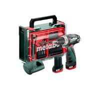 Metabo - Taladro atornillador AKU 12V con accesorios, 2x batería 2,0 Ah Li-Power, cargador 600080710