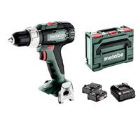 metabo Taladro atornillador inalámbrico BS 18 L - 18 V, 60 Nm par de torsión, portabrocas de 13 mm, 2 velocidades, luz LED, Bitdepot, gancho para cinturón, compacto, potente, incluye 2 baterías
