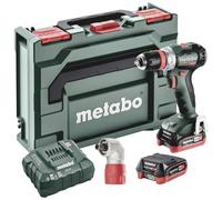 Metabo Taladro atornillador inalámbrico PowerMaxx BS 12 BL Q Pro (601045920) con adaptador de ángulo de cambio rápido "Quick", metaBOX 118, 12 V, 2 x 4 Ah LiHD + ASC 55