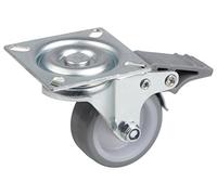 Metafranc 802880 - Rueda giratoria de 50 mm de diámetro, con bloqueo, placa de 60 x 60 mm, rueda de poliuretano, superficie de rodadura suave, cojinete deslizante, capacidad de carga de 65 kg, ruedas