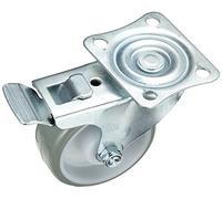 Metafranc 802930 - Rueda giratoria de 75 mm de diámetro, con bloqueo, placa de 70 x 59 mm, rueda de poliuretano, superficie de rodadura suave, rodamiento de rodillos, capacidad de carga de 75 kg,